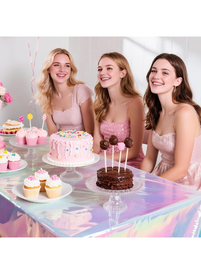 3-piece set of rainbow colored plastic tablecloths, shiny disposable laser rectangular tablecloths, holographic foil tablecloths, rainbow colored party decorations, birthdays, brides, weddings, Christmas - Image 3